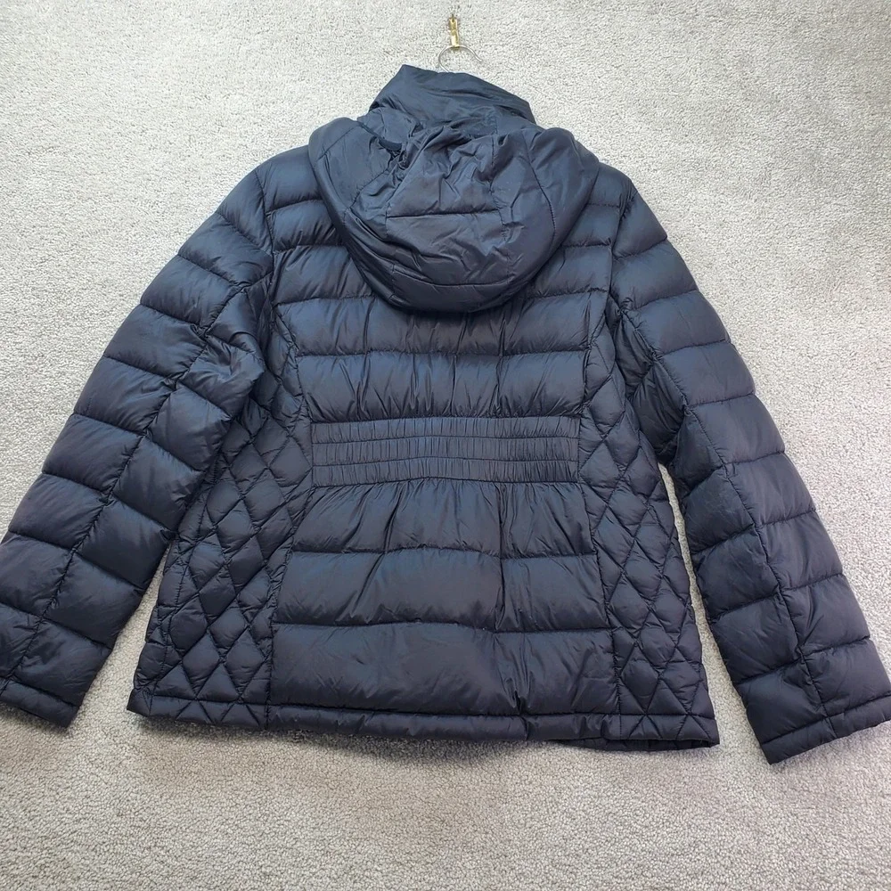 Michael Kors Puffer Jacket Womens XL Black Packable Down Hooded Quilted